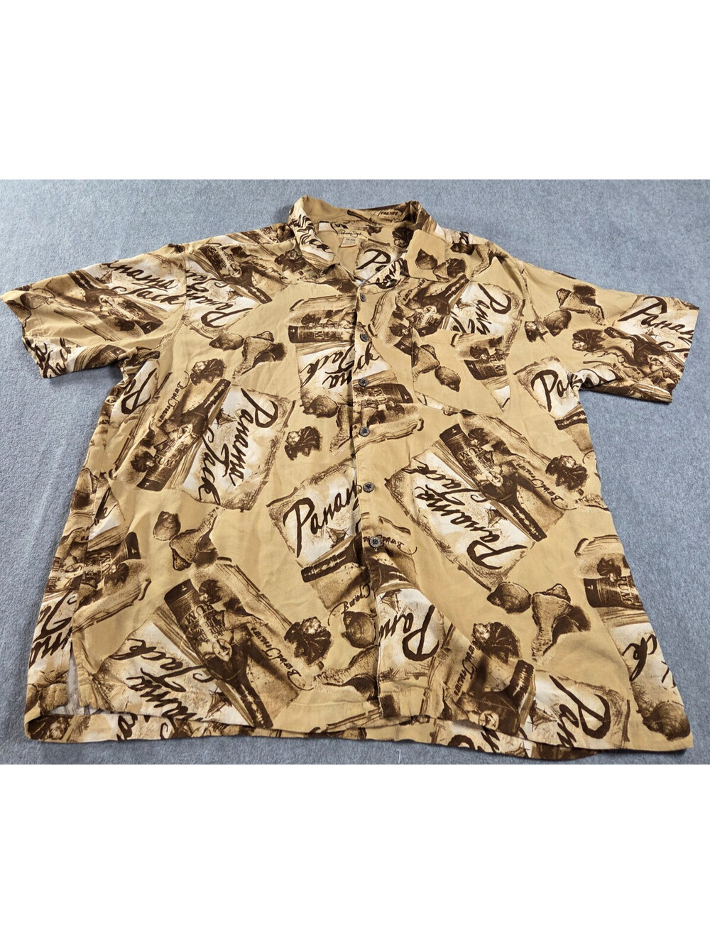 Panama Jack Hawaiian Shirt Mens XXL Beige Brown Graphic Rayon Camp Aloha